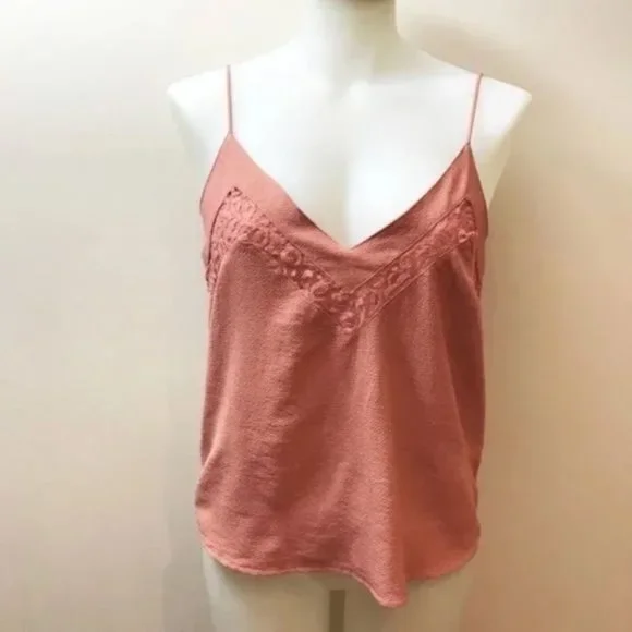 Woven Dusty Rose Cami Tank Top With Lace - Picture 1 of 3